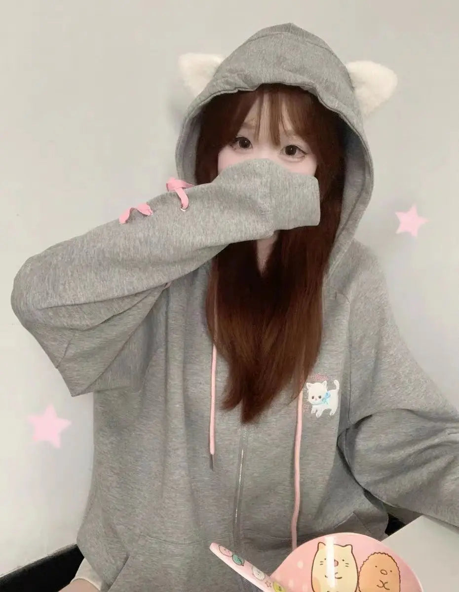 Kawaii Sweet Harajuku Hoodie Women Japanese Fashion Cute Cat