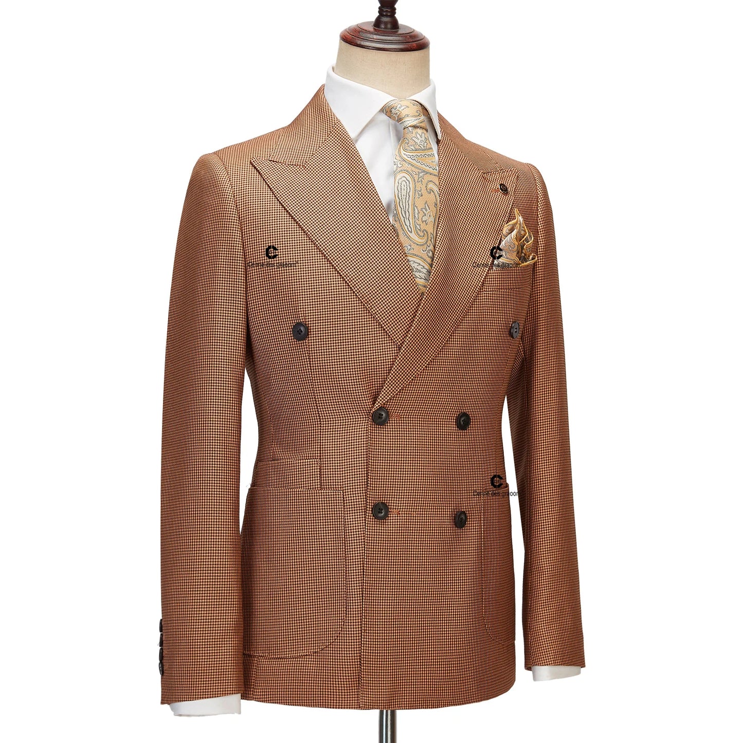 Tuxedo for Mens: Full Men's Suit Vintage Houndstooth Pattern Double-Breasted