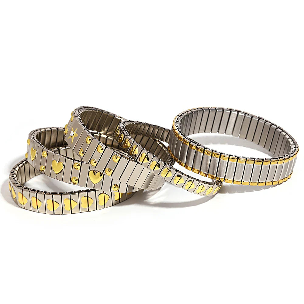 Freetry 18K Gold Plated Stainless Steel Adjustable Bracelet Fashion Elastic Metal Bracelet Trendy Jewelry Accessories Official