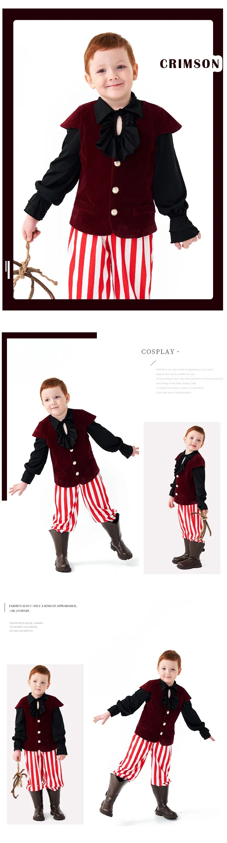 Boys Vampire Medieval Pirate Knight 3Pcs Sets Ruffles Shirt Vest Pants Halloween Stage Performance Outfits Carnival Fantasy Sets