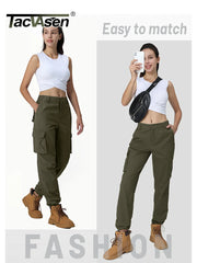 Cotton Cargo Pants Womens Elastic Waist Outdoor Hiking Pants Work Trouser