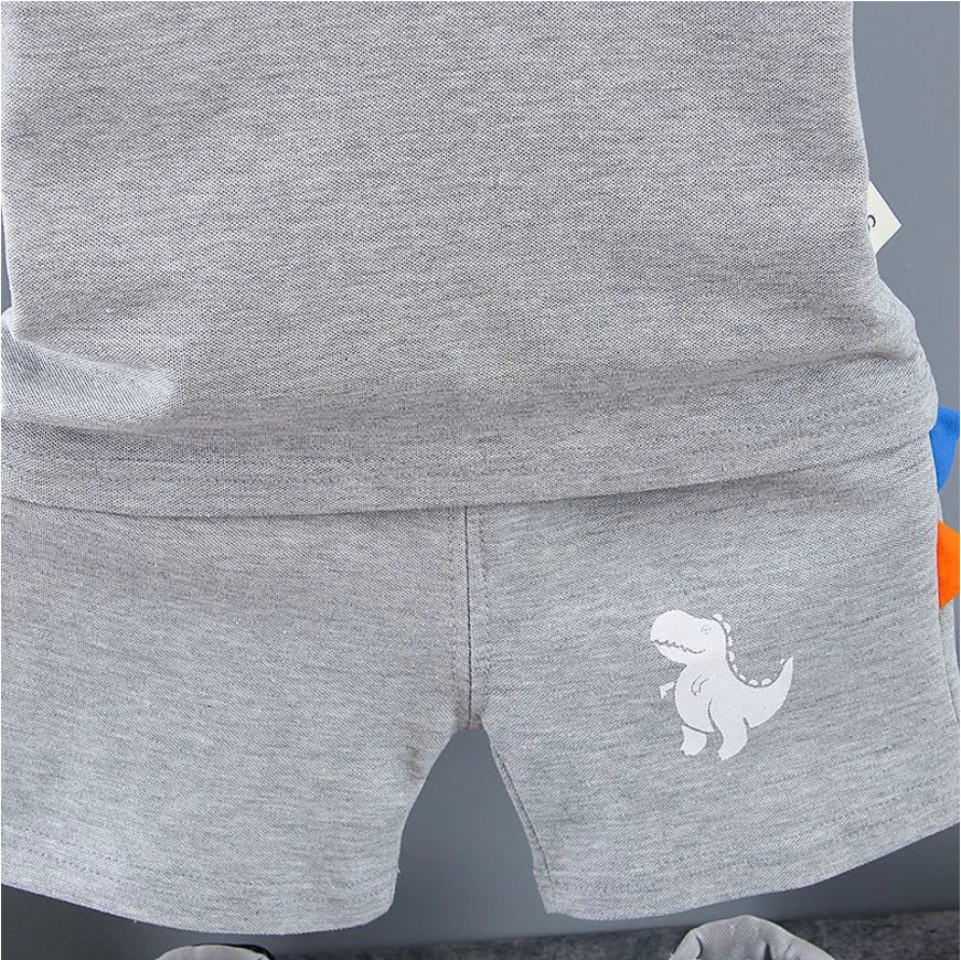 Infant Baby Boy Sets Summer Clothing Casual Sport Suit POLO Shirt + Shorts 2Pcs Set Boys Kids Grey Dinosaur Print Tracksuit