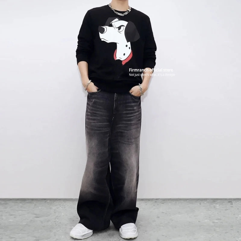 Black Baggy Jeans For Men Women Mopping Flared Denim Trousers