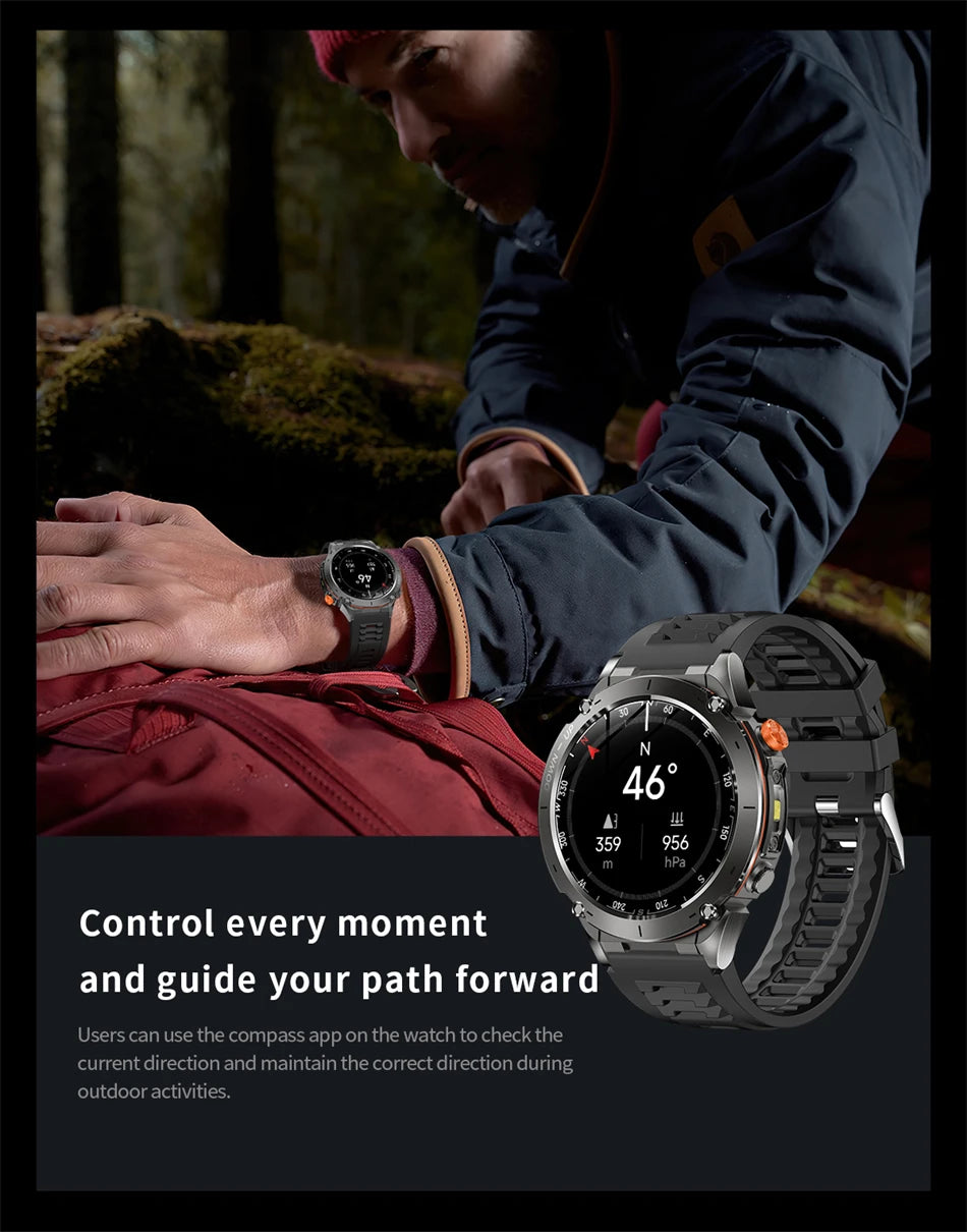 New Men Outdoors Sports Military GPS SmartWatch 10ATM Waterproof 730mAh High Battery Compass NFC HD Call For Android IOS Watch