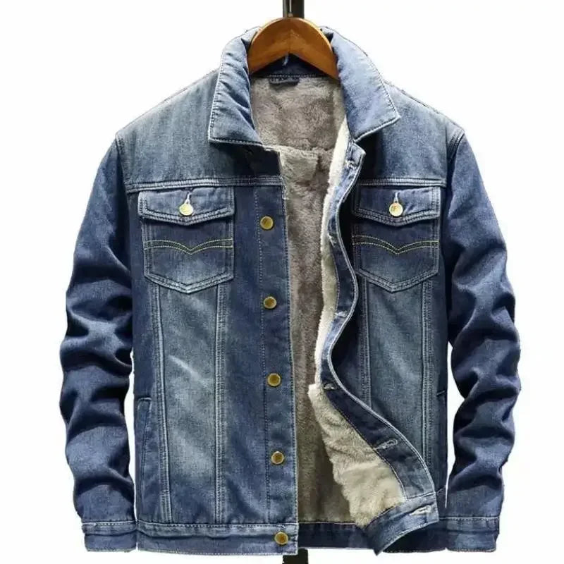 Denim Jackets Man Black Jeans Coat for Men Padded Wool with Sheep Button
