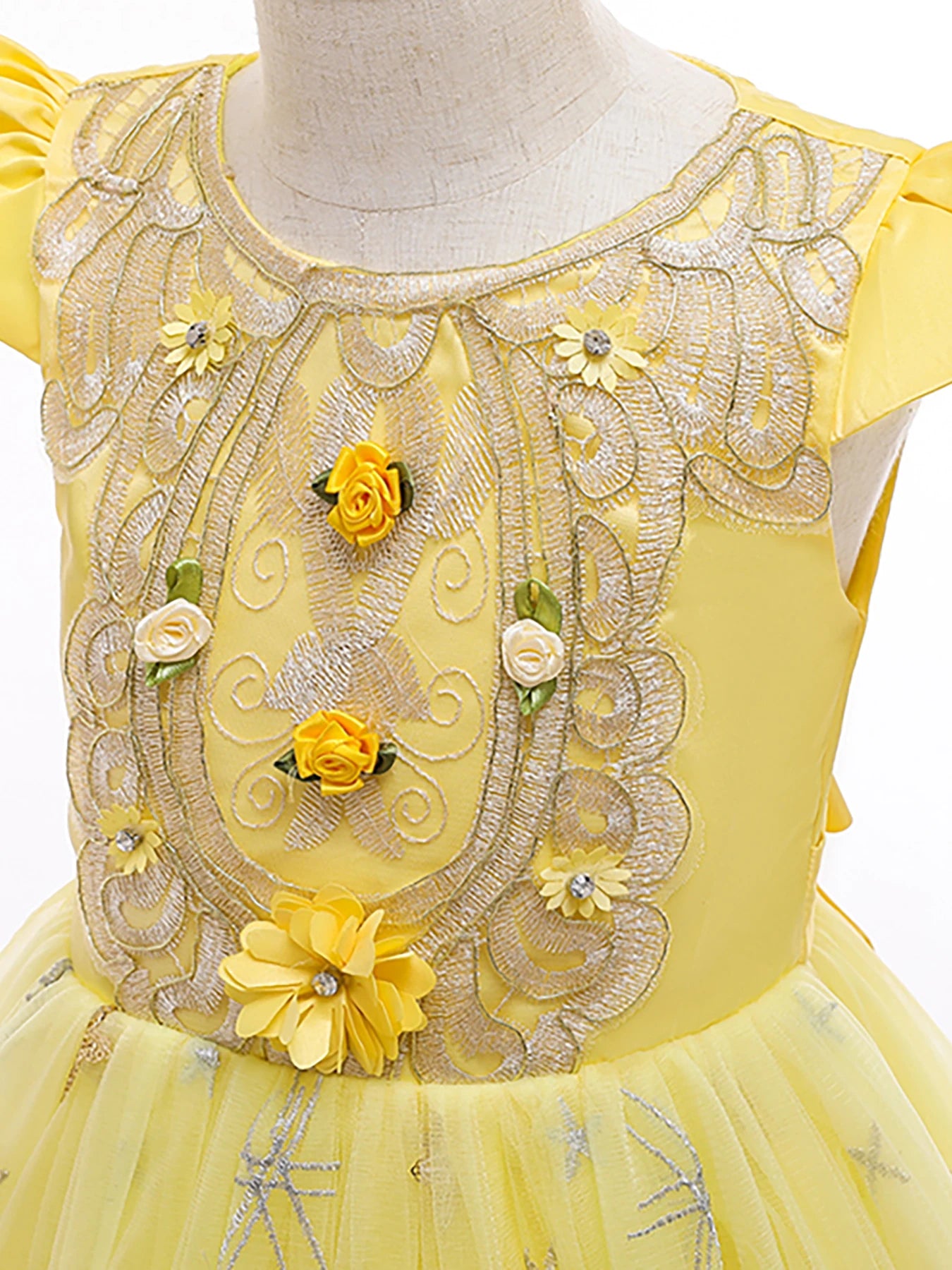 Yellow Girl formal dress big girl long  flower princess dress children holiday party performance dress