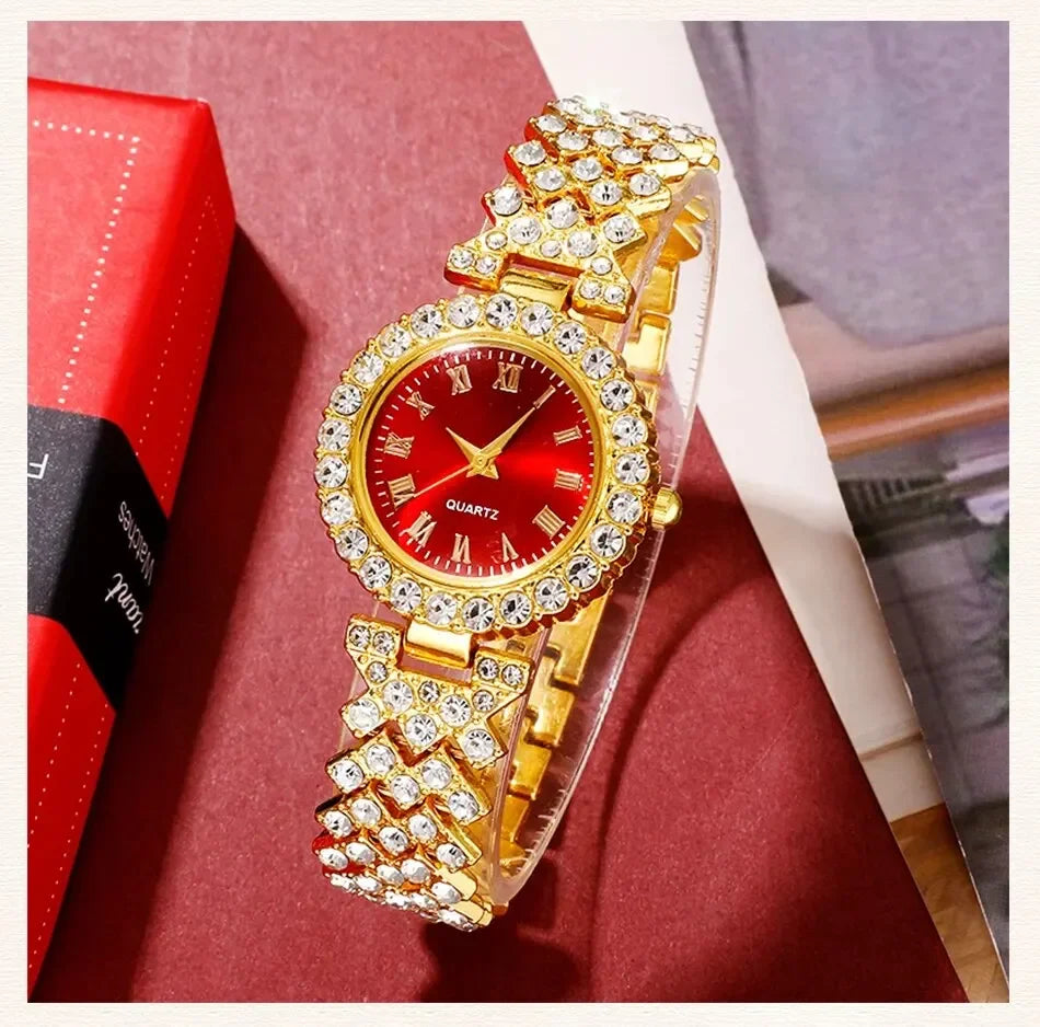 Gold luxury watches, women's rings, necklaces, earrings, rhinestones, fashionable watches, casual women's bracelets, watches, je