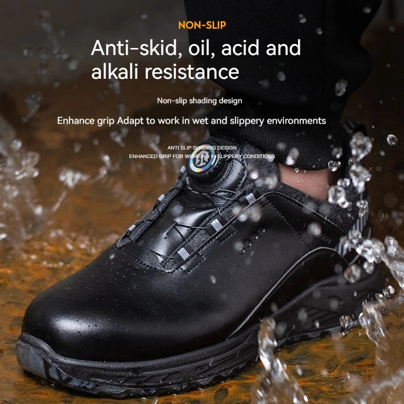 Insulation 6KV Black Leather Work Safety Shoes For Men Anti Smashing Steel Toe Cap Boots Non-slip Indestructible Male Footwear