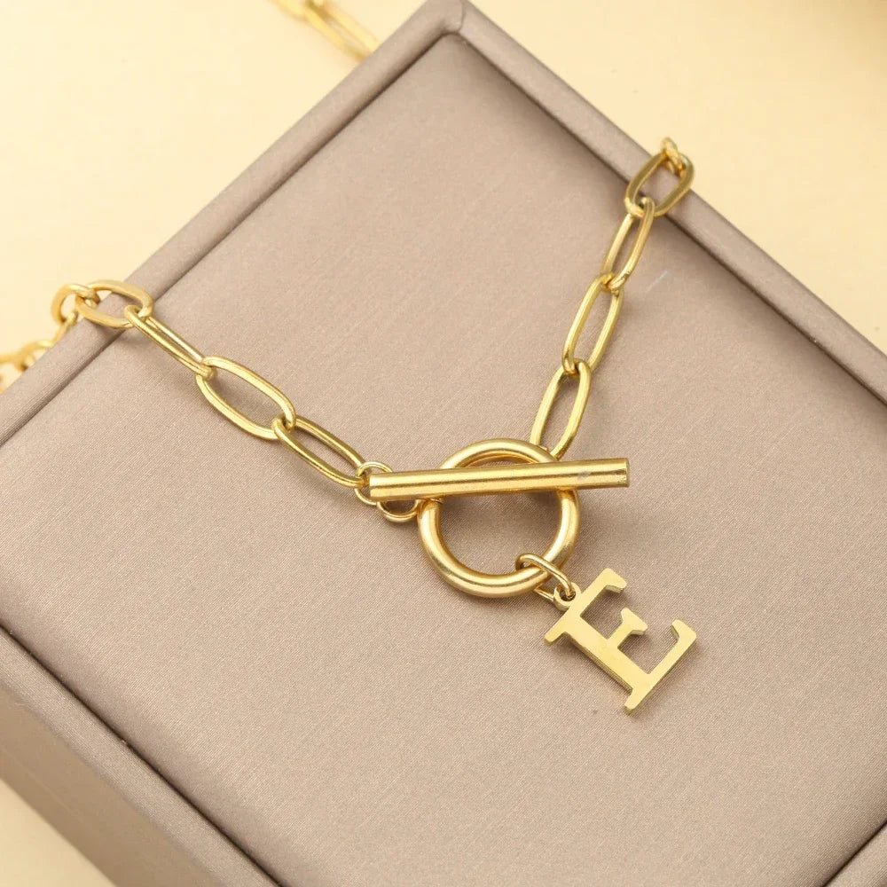 Stainless steel letters initial pendant necklace diy name Simulated pearls Bead Necklaces for Women Pearl Woman's Choker jewelry