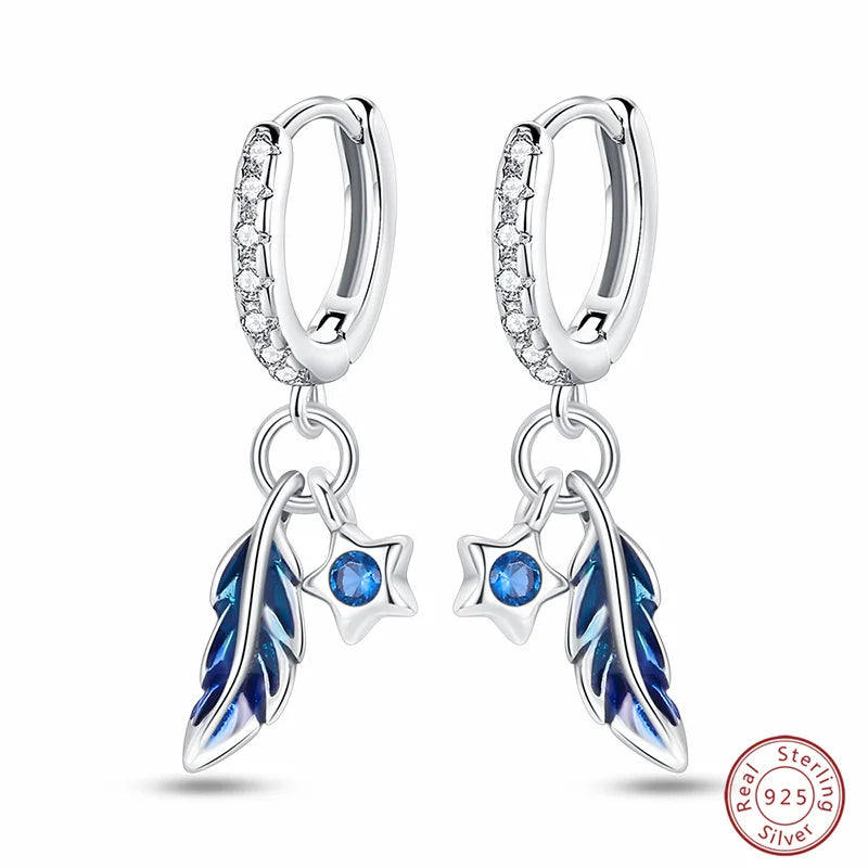 New in 925 Silver Romantic Feather Moon Stars Dream Catcher Earrings For Women Trending Fashion Jewelry Creative Birthday Gifts