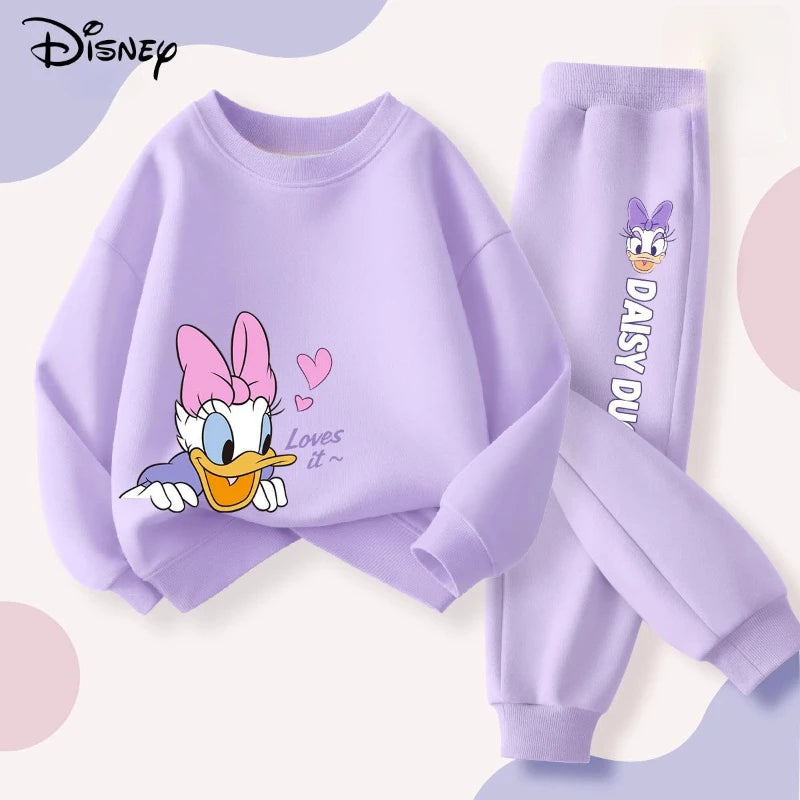 DISNEY Spring Autumn Children's Pullover Sets Minnie Print Girls Clothing Sets Breathable Thin Kids Sweatshirt Pant 2pcs Suit