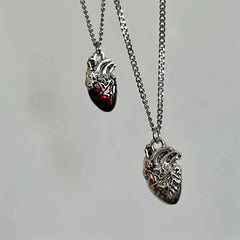 red heart necklace gothic y2k grunge jewelry dainty silver color tone bloody