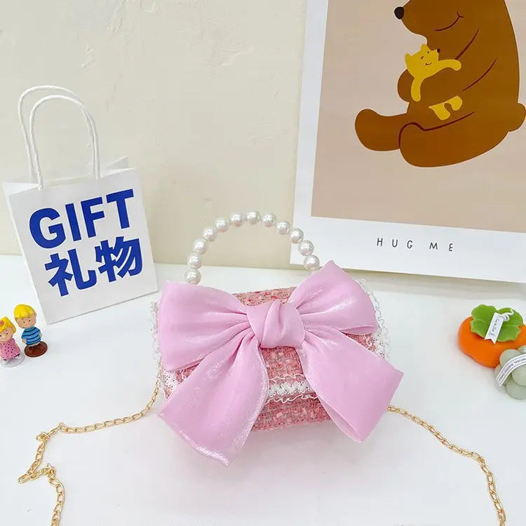 Korean Style Pearl Kid's Handbag Bow Princess Shoulder Messenger Bag