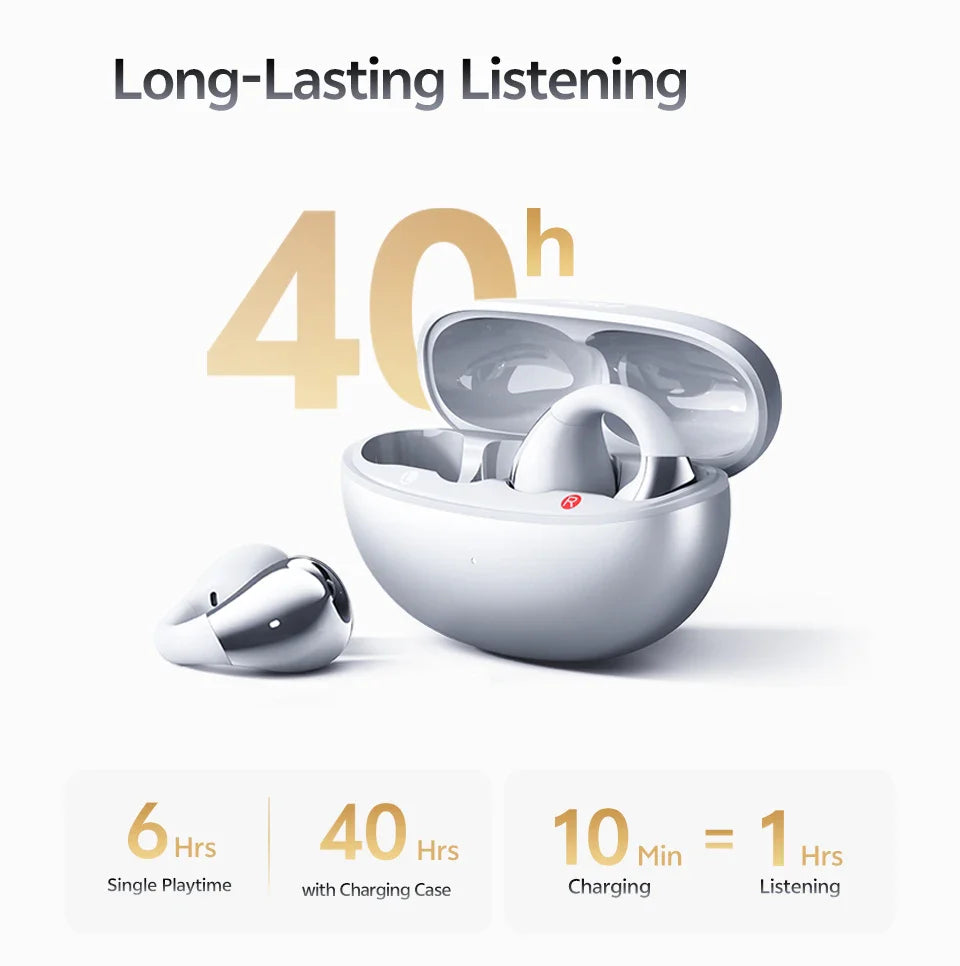 QCY Crossky C30S Open Ear Wireless Earphones Hi-Res with LDAC Ear Clip Earbuds Bluetooth 6.0 Clip On OWS Sports Headphones 40Hrs