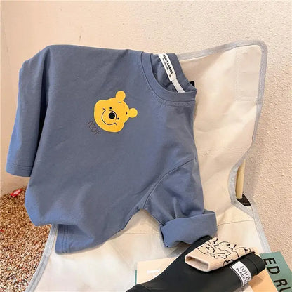 Disney T-shirt New Cartoon Print Long Sleeve Tops Mickey T Shirt Solid Color Versatile Base Shirt Boys And Girls Printed Tees