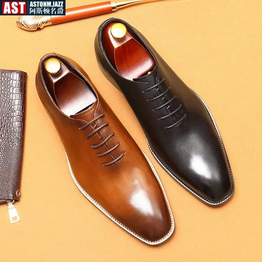Italian Men's Formal Shoes Luxury Genuine Leather Handmade Quality Comfortable Elegant Black Wedding Social Oxfords Shoes Man