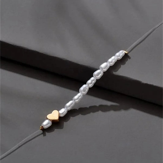 Vintage Fashion Gold Color Simple Shaped Artificial Pearl Peach Heart Necklace