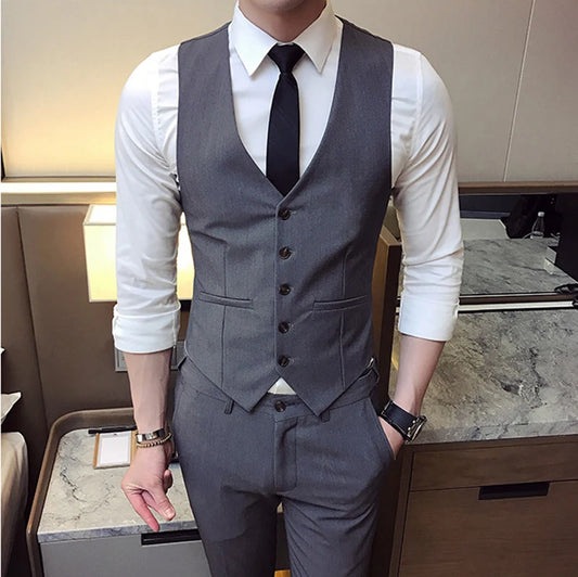 Tuxedo for Mens: Suit Vests for Men Grey Black High-end Male Waistcoat Slim Fit