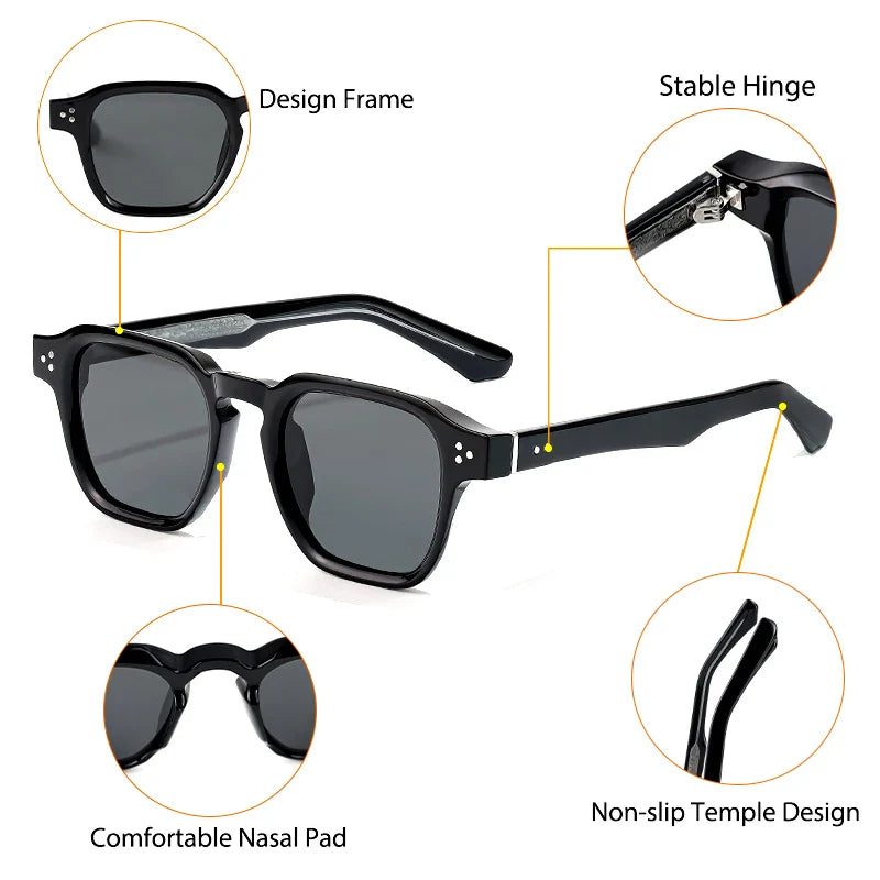 CATERSIDE Square Fashion Sunglasses Men Core Insert Temple Luxury Brand Sun Glasses Women Travel Beach Party Festival Gifts