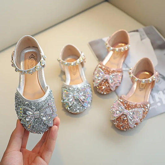 New Children Princess Shoes for Girls Bowtie Glitter Children Baby Dance Shoes Bling Bling Party Casual Toddler Girl Sandals