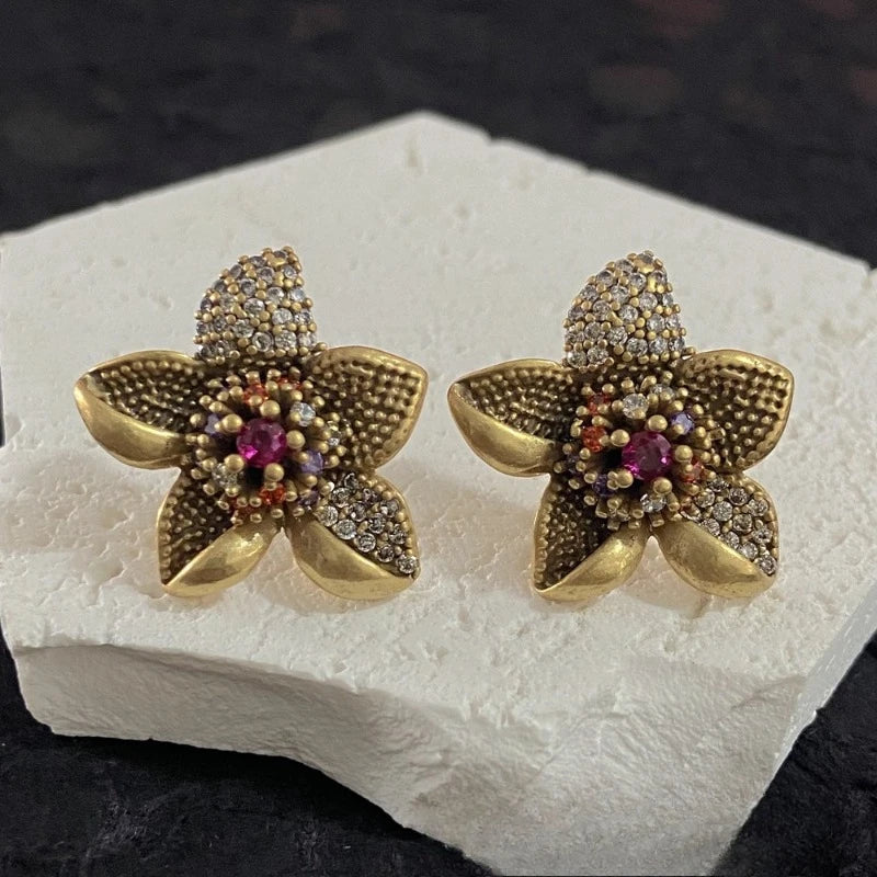 Fashion Jewelry Vintage Temperament High Quality Glass Flower Earrings For Women Female Party Wedding Gift Hot Sale