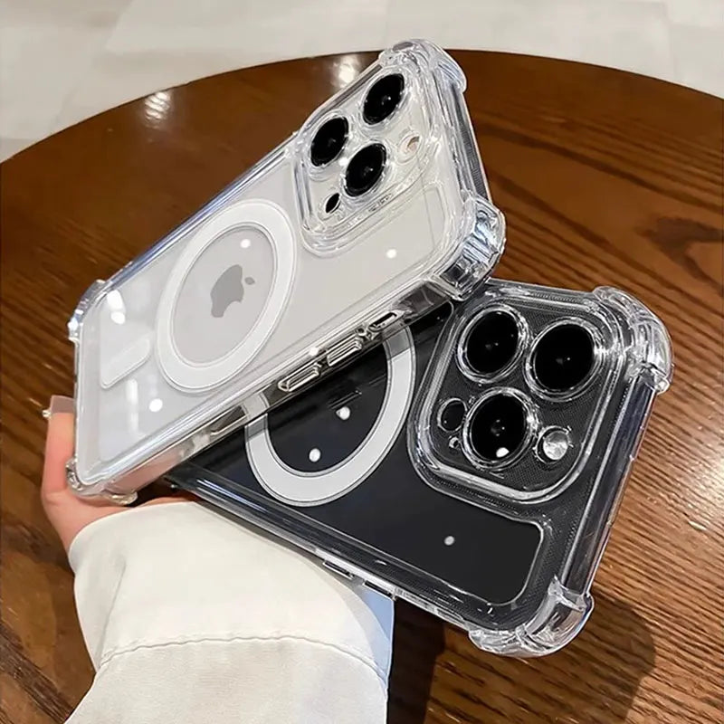 Transparent Case For iPhone 16 15 14 13 12 11 Pro Max Plus Magnetic Shockproof Soft Bumper Cover