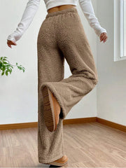 Solid Color Women Plush Warm Fleece Pants Casual Loose Drawstring Autumn Winter