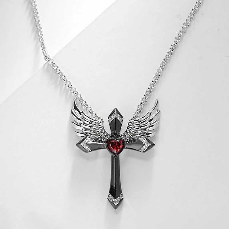 Classic Income Fashion Angel Wings Pendant Necklace Ladies Cross Guardian Jewelry