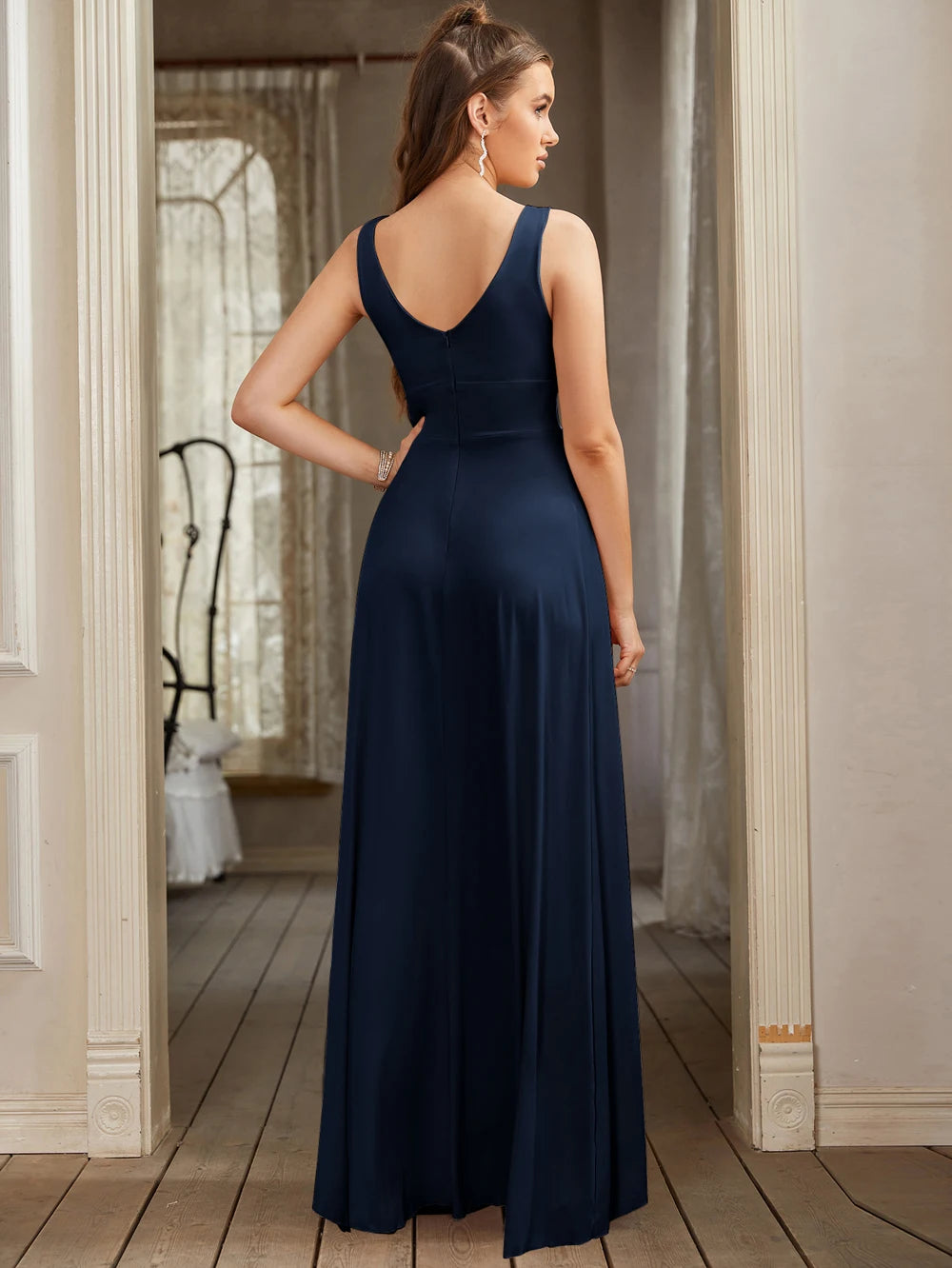 Evening wear Dresses: Women Evening Dresses Sister Group Split V Neck