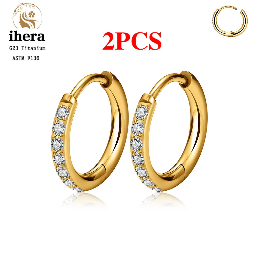 2/20PCS G23 Titanium Piercing Round Earrings Hoops with Zircon Ear Buckle Women Ear Tragus Cartilage Helix Piercing Jewelry