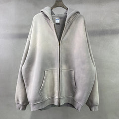 Men's Oversize Long Sleeve Washed Double Zipper Cardigan Hoodies Loose Plus  Winter