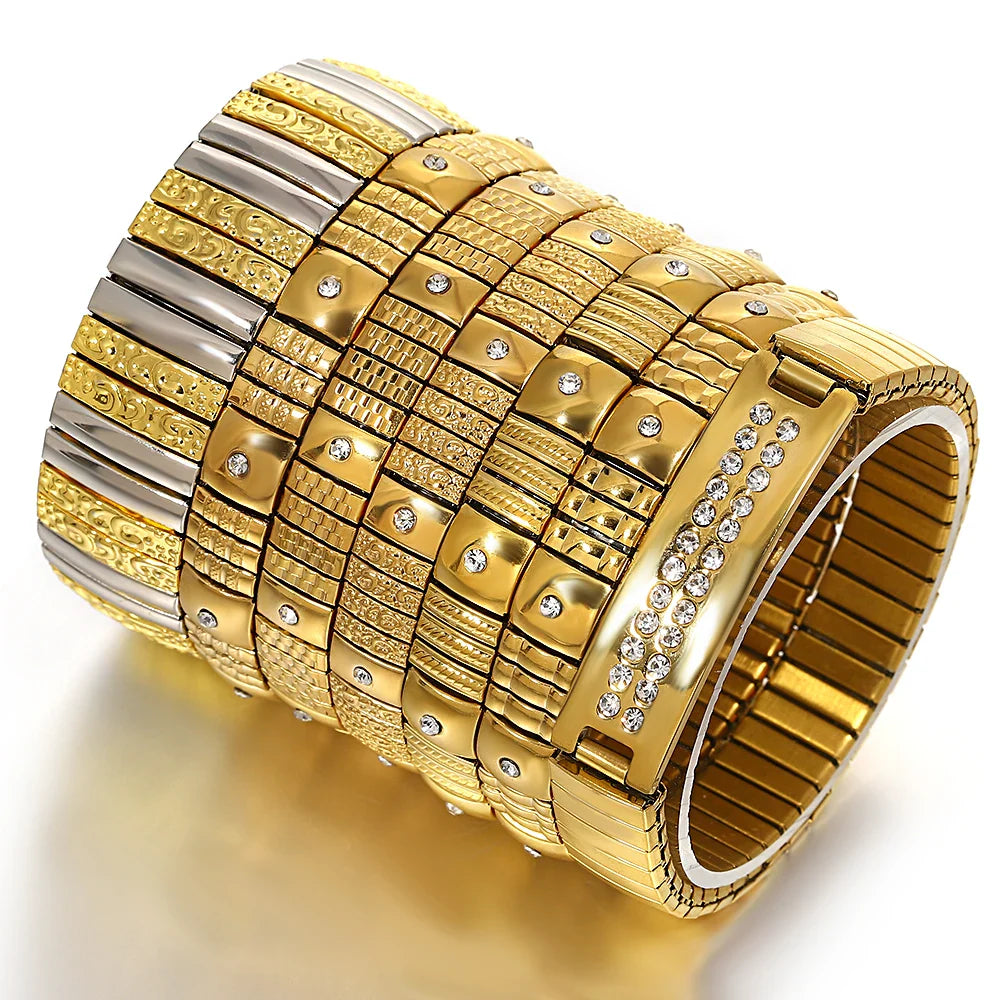 Freetry 18K Gold Plated Stainless Steel Adjustable Bracelet Fashion Elastic Metal Bracelet Trendy Jewelry Accessories Official