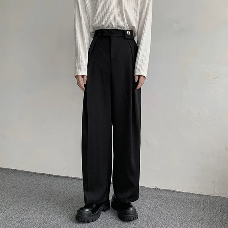 Men's Straight Suit Trousers Male Loose Solid Color Wide Leg Pants Spring