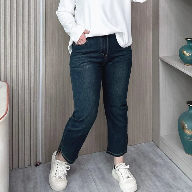 Jeans Women 2024 Spring And Summer Plus Size High Waist Slit Casual
