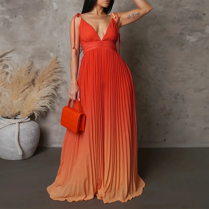 Plus Size Fashionable New Elegant High Waisted Suspender With Backless Sexy Strap Gradient Color Long Dress Dress Dress