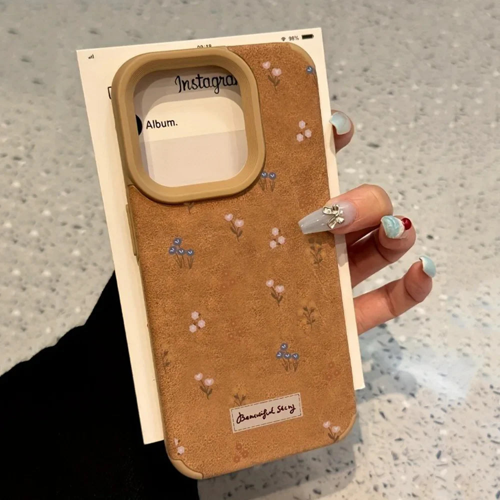 Branches and Leaves Broken Flowers Bonded Leather Phone Case For iPhone 17 16 Pro Max 15 14 Plus 13 12 11 XS X XR 17 Air Cover