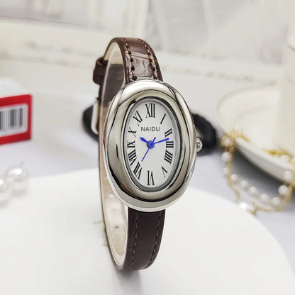 Luxury Women Vintage Oval Goose Egg Quartz Watch Leather Strap Wristwatch Dress Ladies Watches Christmas Gift Clock Relojes