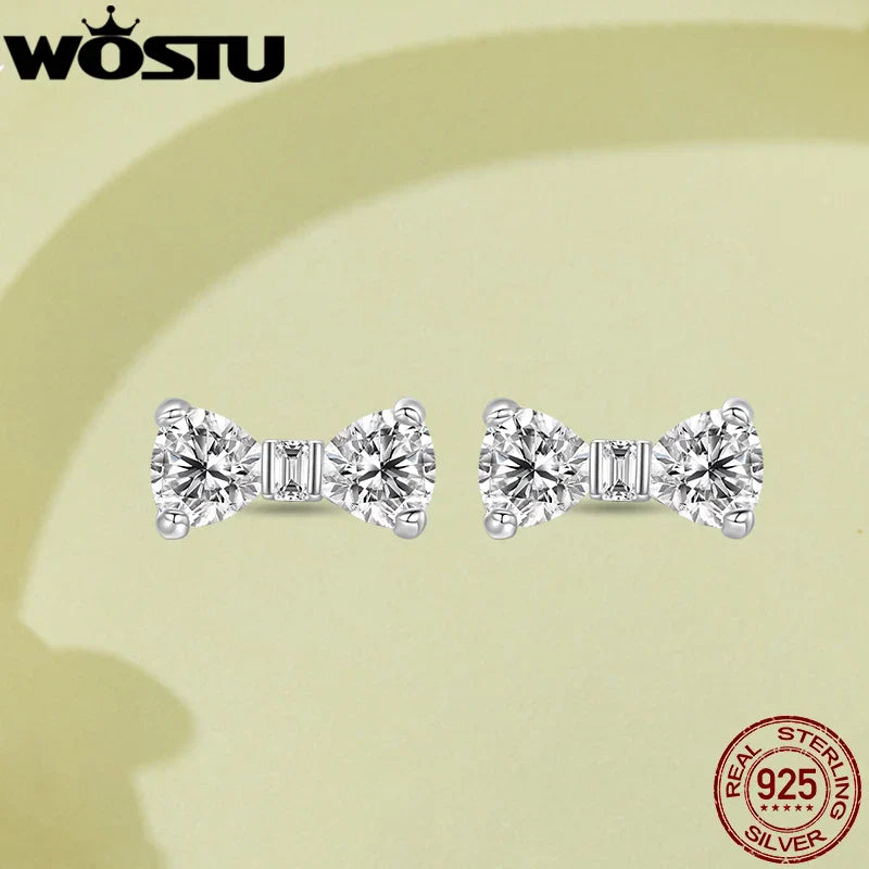 WOSTU 925 Sterling Silver Animals Cute Paws Rainbow Stud Earrings For Women Heart Oval Flower Zircon Crab Ear Studs Jewelry Gift