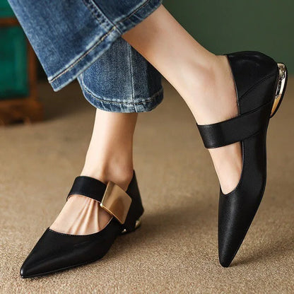 Women Nature Suede High Thick Heels SmallHut New 2023 Spring Black Apricot Square Toe Pumps Elegant Lady Metal Decoration Shoes