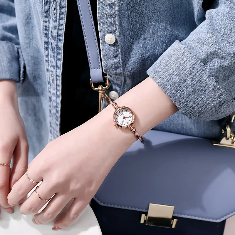YIKAZE Women Watches Small Gold Bangle Bracelet Watch Stainless Steel Retro Ladies Quartz Wristwatch Clock Fashion Dress Watch