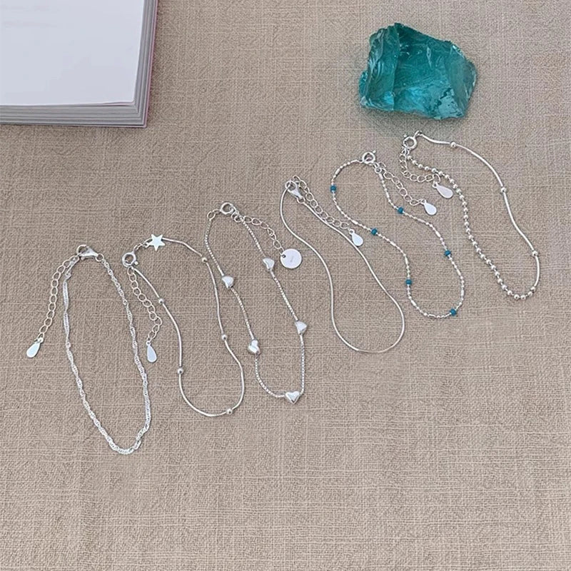 VENTFILLE 925 Sterling Silver Line Extremely fine Bracelet for Women Love Haert Bead Korean Ins Sweet Jewelry Gift Dropshipping