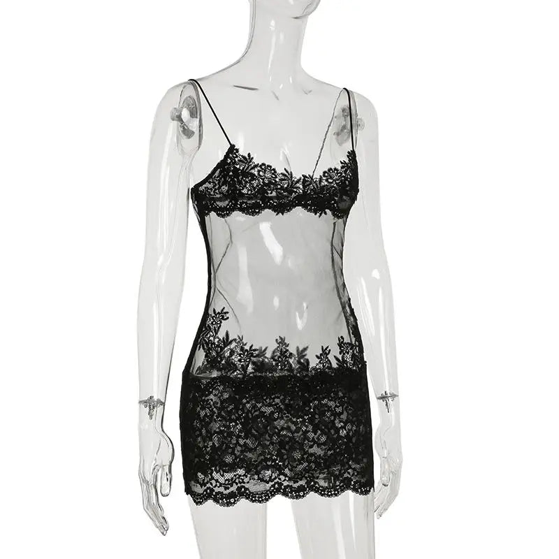Sheer Lace Camisole Dress with Ultra Spicy and Lightweight Mesh; Sexy Dress for A Minority of Hot Girls