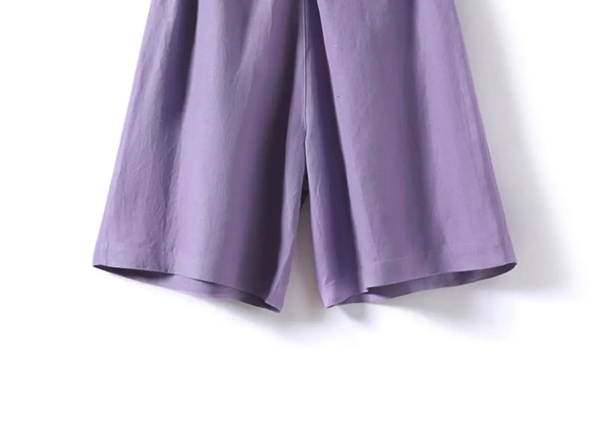 Cotton and Linen Shorts for Women Summer 2025 Loose High Waisted Wide Leg Pants Casual Versatile Solid Retro Straight Shorts