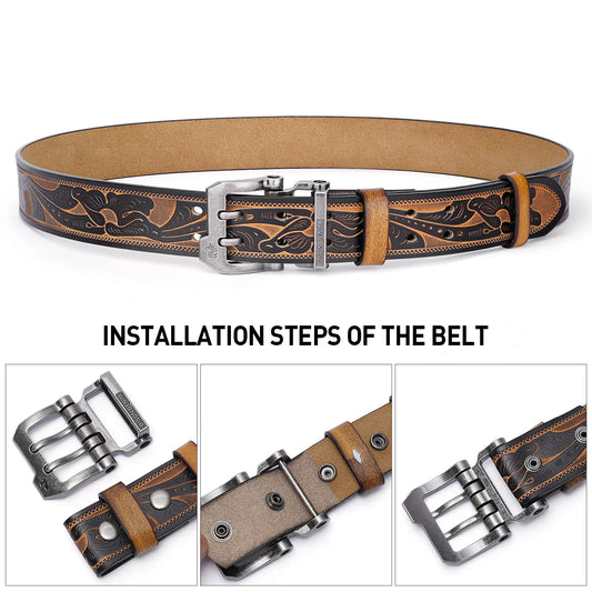 2024 BISON DENIM Men Belts Cow Split Genuine Leather Pin Buckle Business Waist Straps Retro Pin Buckle Fancy Male Belt For Jeans
