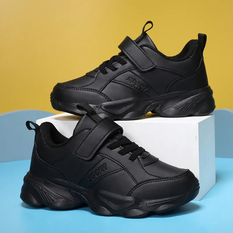Children Shoes Kids Casual Sneakers Black Pu Leather Sports Shoes for Boy