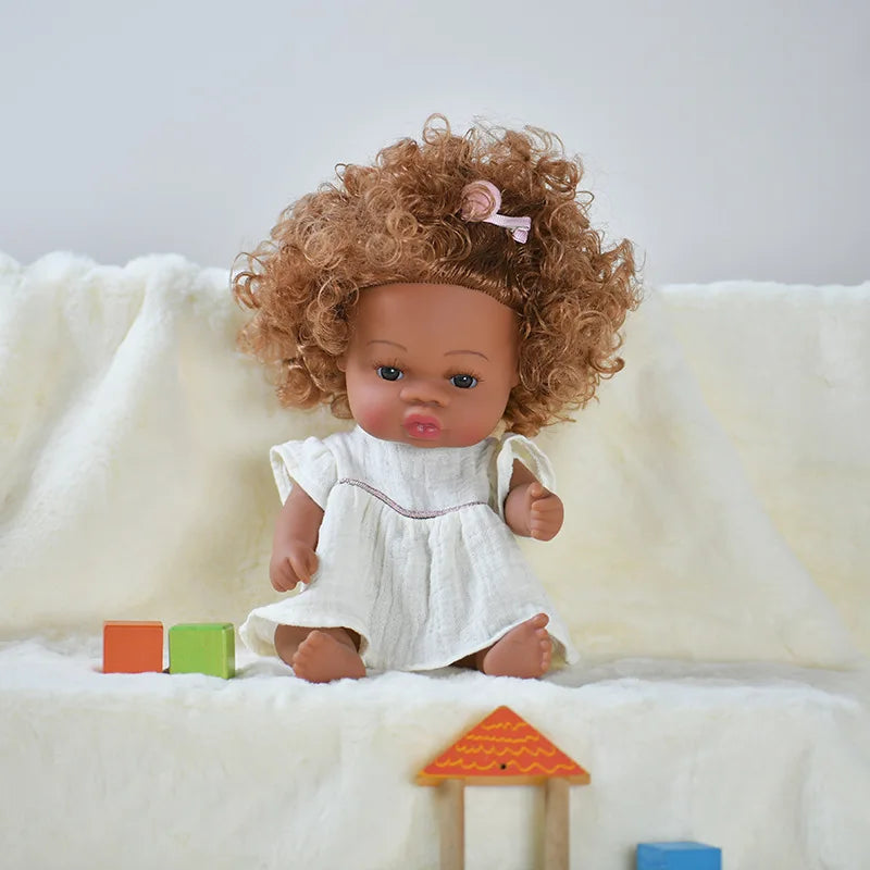 14inch Full Body Vinyl Bebe Reborn Dolls Soft Lifelike Baby Toys American Reborn Black Baby Doll Vinyl Baby Doll Toys Girls Boys