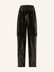 Women High Waist Shiny Faux Leather Lantern Pants Ladies Casual Wet Look PU