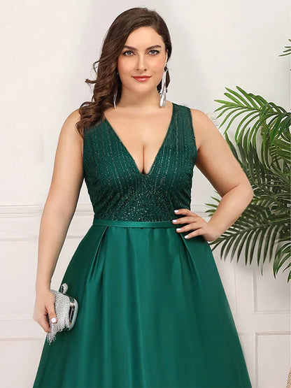 Luxury Evening Party Elegant Women Plus Size Maxi Dresses 2023 New Summer Sexy V-Neck Sequined Formal Wedding Cocktail Clothing