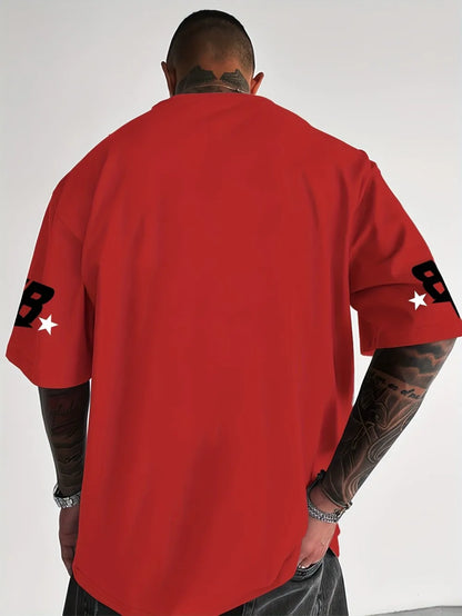 New Summer Men's Chicago Black Red and White Printed 23 Pattern Round Neck Breathable Casual T-shirt Loose Outdoor Top