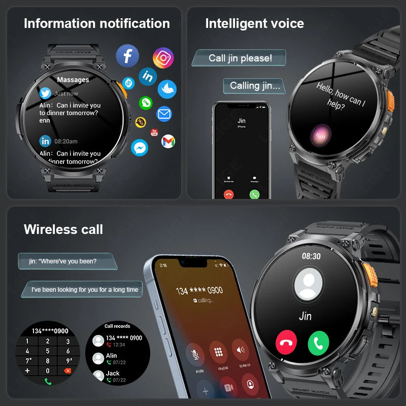 LIGE 1.85” HD Screen LED Flashlight Smart Watch Men 730mAh Large Battery BT Call Man Bracelet Waterproof Fitness Men Smartwatch